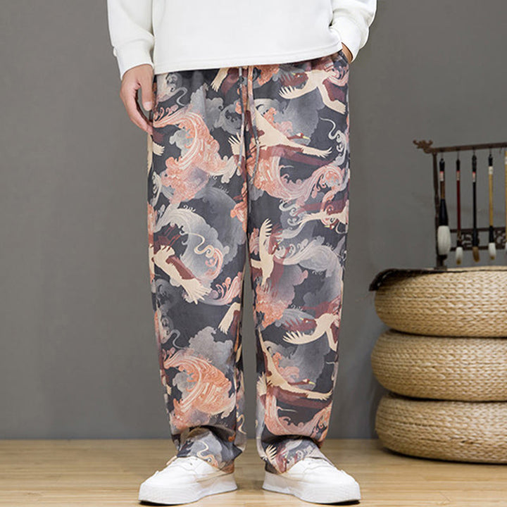 Buddha Stones Lässige Haremshose mit Kranichmuster, Kordelzug und Taschen für Herren – ideal für Frühling und Sommer - image 26