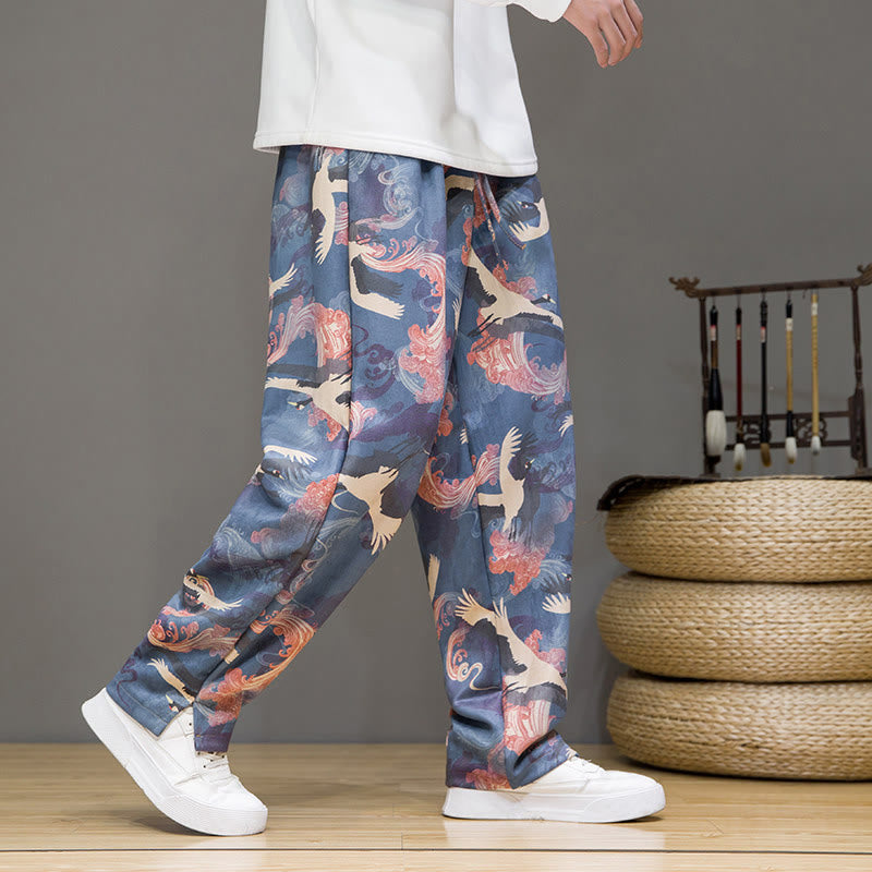 Buddha Stones Lässige Haremshose mit Kranichmuster, Kordelzug und Taschen für Herren – ideal für Frühling und Sommer - Hellstahlblau - US/UK/AU44, EU54 (4XL) - image 0