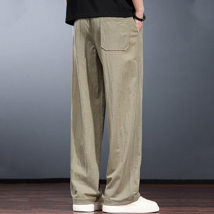 Buddha Stones Lässige, minimalistische lange Herrenhose mit Kordelzug, elastischem Bund und Taschen für Frühling und Sommer - image 3