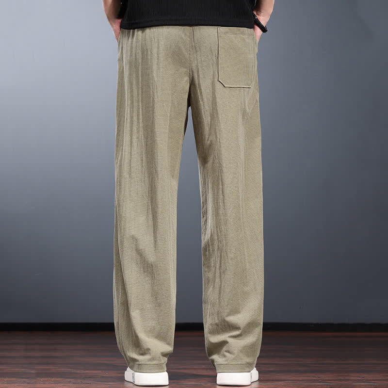 Buddha Stones Lässige, minimalistische lange Herrenhose mit Kordelzug, elastischem Bund und Taschen für Frühling und Sommer - image 4