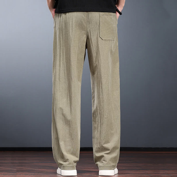Buddha Stones Lässige, minimalistische lange Herrenhose mit Kordelzug, elastischem Bund und Taschen für Frühling und Sommer - image 4