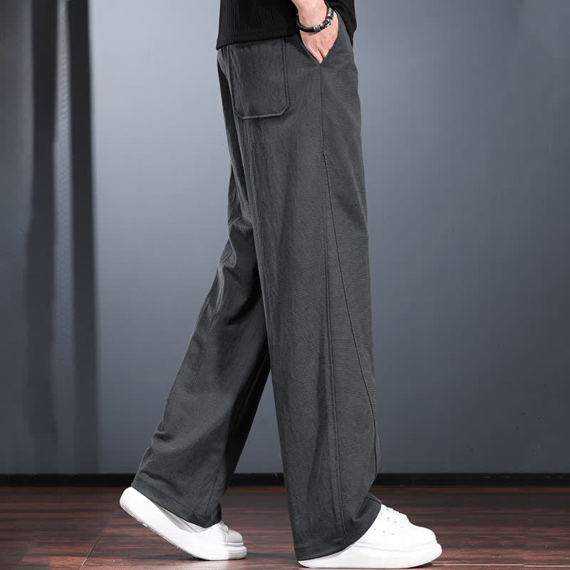 Buddha Stones Lässige, minimalistische lange Herrenhose mit Kordelzug, elastischem Bund und Taschen für Frühling und Sommer - image 15