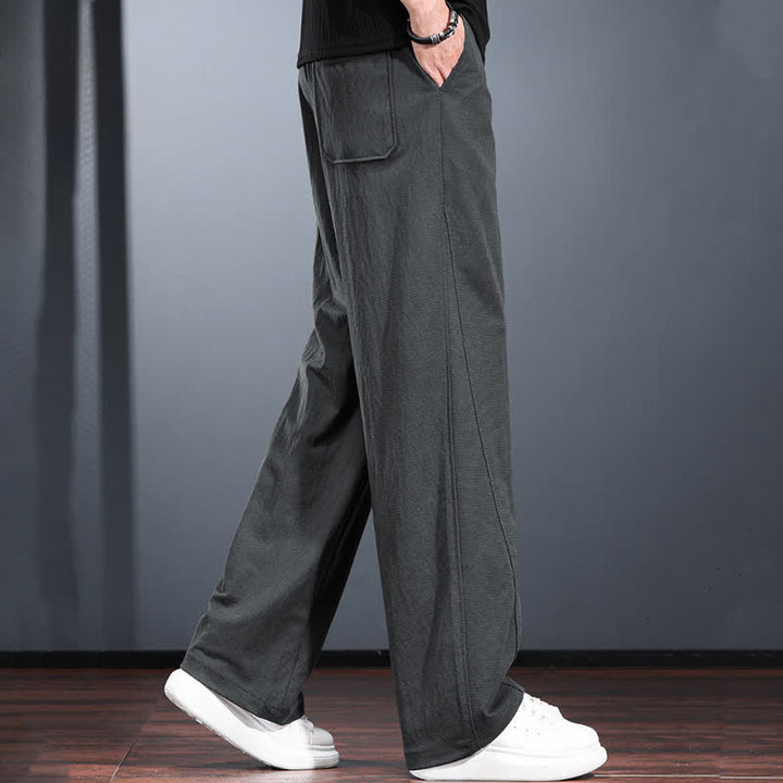 Buddha Stones Lässige, minimalistische lange Herrenhose mit Kordelzug, elastischem Bund und Taschen für Frühling und Sommer - image 15
