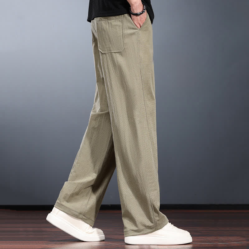 Buddha Stones Lässige, minimalistische lange Herrenhose mit Kordelzug, elastischem Bund und Taschen für Frühling und Sommer - image 5