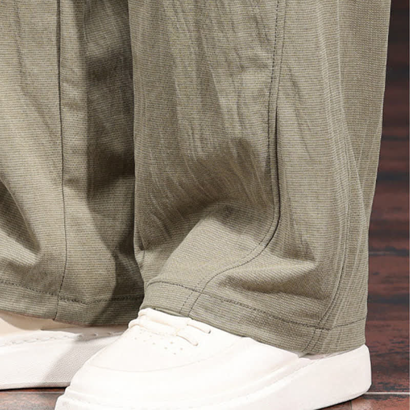 Buddha Stones Lässige, minimalistische lange Herrenhose mit Kordelzug, elastischem Bund und Taschen für Frühling und Sommer - image 11
