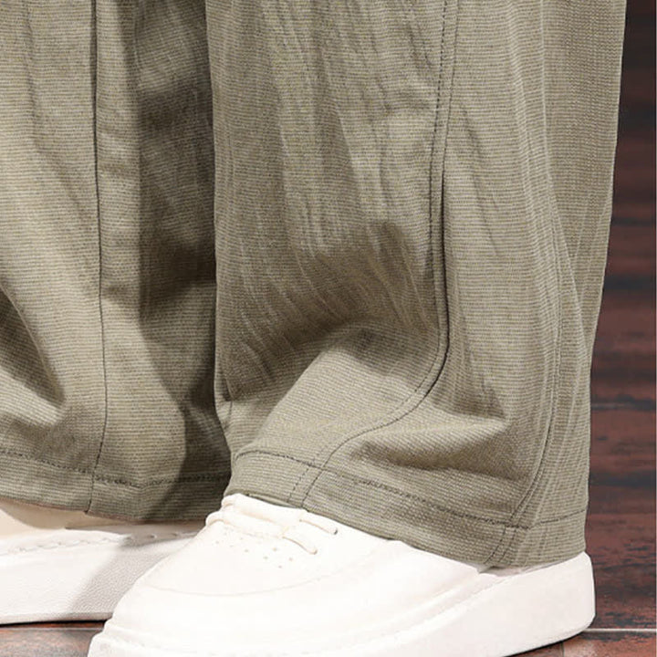 Buddha Stones Lässige, minimalistische lange Herrenhose mit Kordelzug, elastischem Bund und Taschen für Frühling und Sommer - image 11