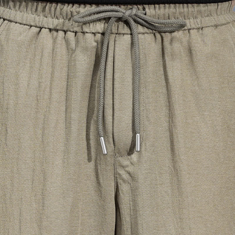 Buddha Stones Lässige, minimalistische lange Herrenhose mit Kordelzug, elastischem Bund und Taschen für Frühling und Sommer - image 9