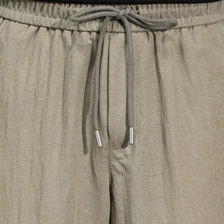 Buddha Stones Lässige, minimalistische lange Herrenhose mit Kordelzug, elastischem Bund und Taschen für Frühling und Sommer - image 9