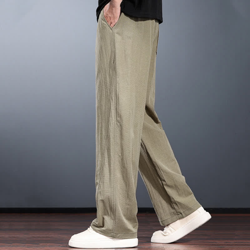 Buddha Stones Lässige, minimalistische lange Herrenhose mit Kordelzug, elastischem Bund und Taschen für Frühling und Sommer - image 6