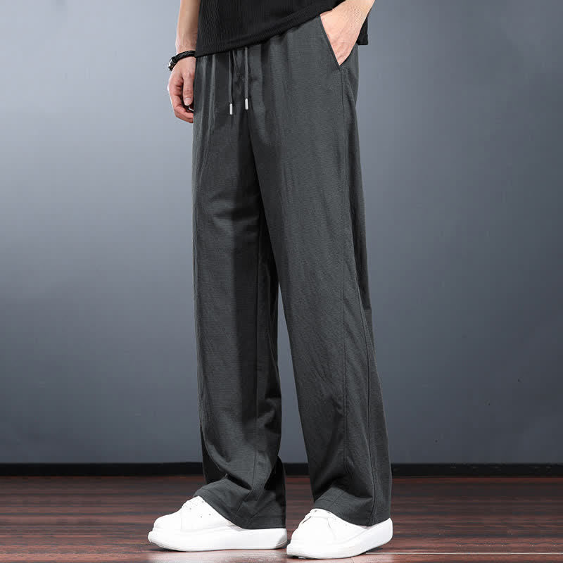 Buddha Stones Lässige, minimalistische lange Herrenhose mit Kordelzug, elastischem Bund und Taschen für Frühling und Sommer - image 13