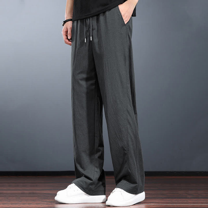 Buddha Stones Lässige, minimalistische lange Herrenhose mit Kordelzug, elastischem Bund und Taschen für Frühling und Sommer - image 13