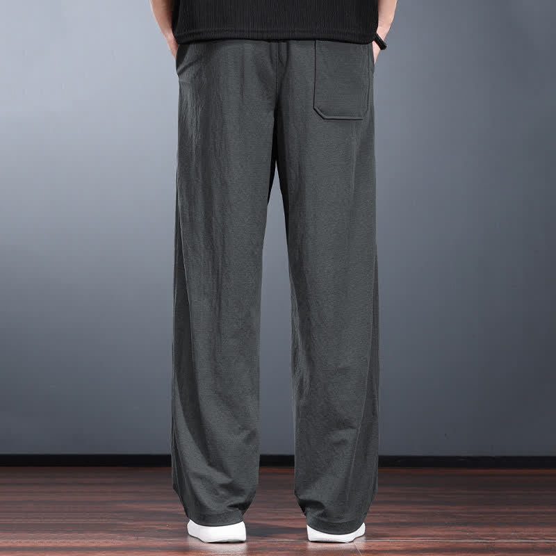 Buddha Stones Lässige, minimalistische lange Herrenhose mit Kordelzug, elastischem Bund und Taschen für Frühling und Sommer - image 14
