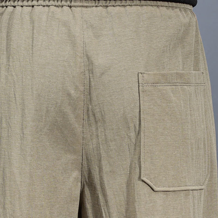 Buddha Stones Lässige, minimalistische lange Herrenhose mit Kordelzug, elastischem Bund und Taschen für Frühling und Sommer - image 10