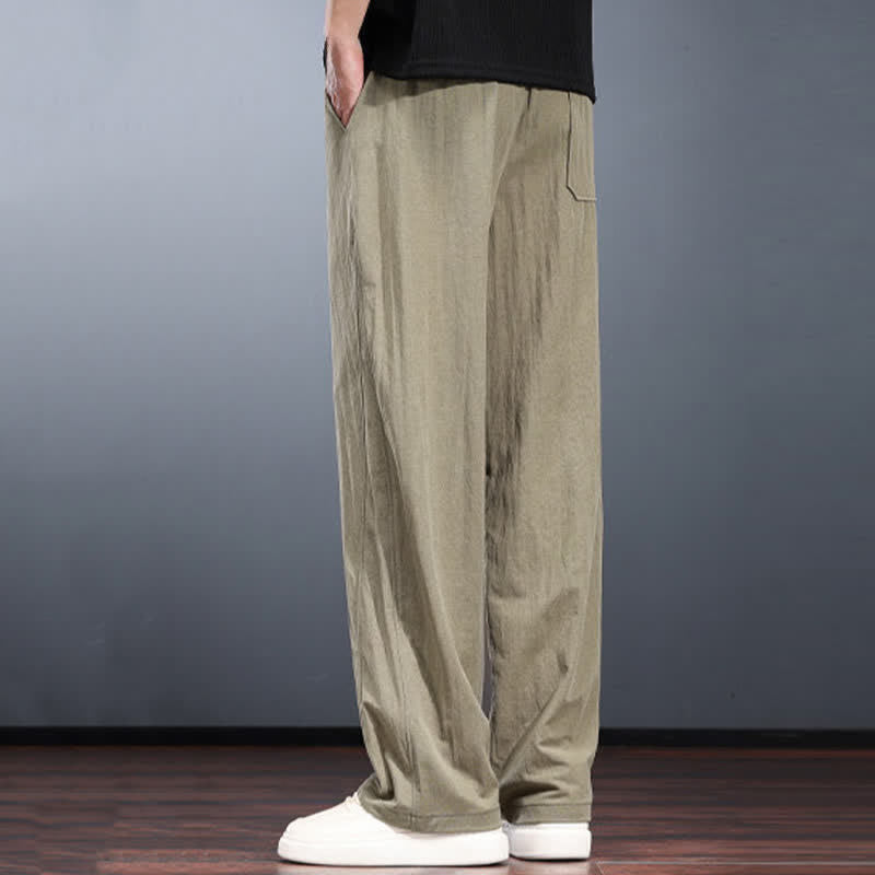 Buddha Stones Lässige, minimalistische lange Herrenhose mit Kordelzug, elastischem Bund und Taschen für Frühling und Sommer - image 7