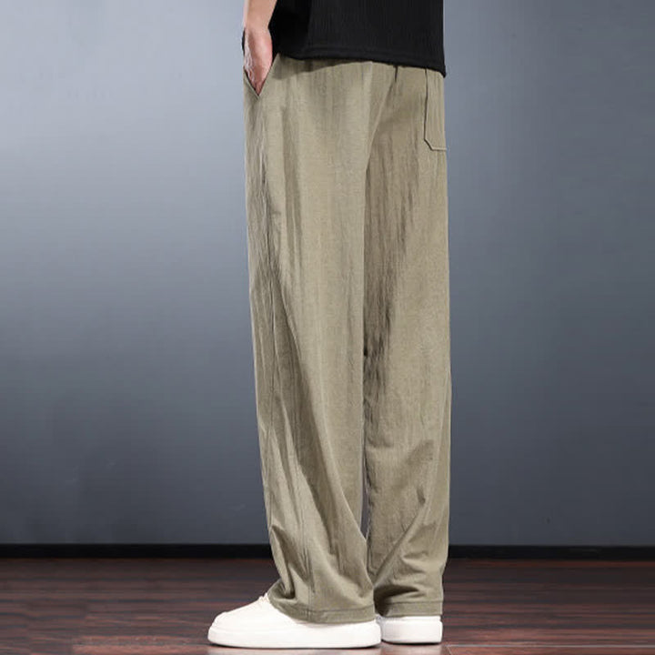 Buddha Stones Lässige, minimalistische lange Herrenhose mit Kordelzug, elastischem Bund und Taschen für Frühling und Sommer - image 7