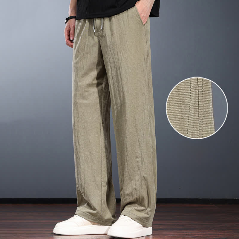 Buddha Stones Lässige, minimalistische lange Herrenhose mit Kordelzug, elastischem Bund und Taschen für Frühling und Sommer - image 8
