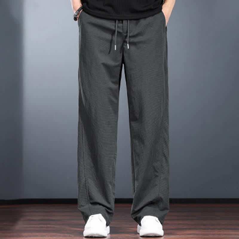 Buddha Stones Lässige, minimalistische lange Herrenhose mit Kordelzug, elastischem Bund und Taschen für Frühling und Sommer - Dunkelgrau - US/ UK/AU44, EU54 (4XL) - image 12