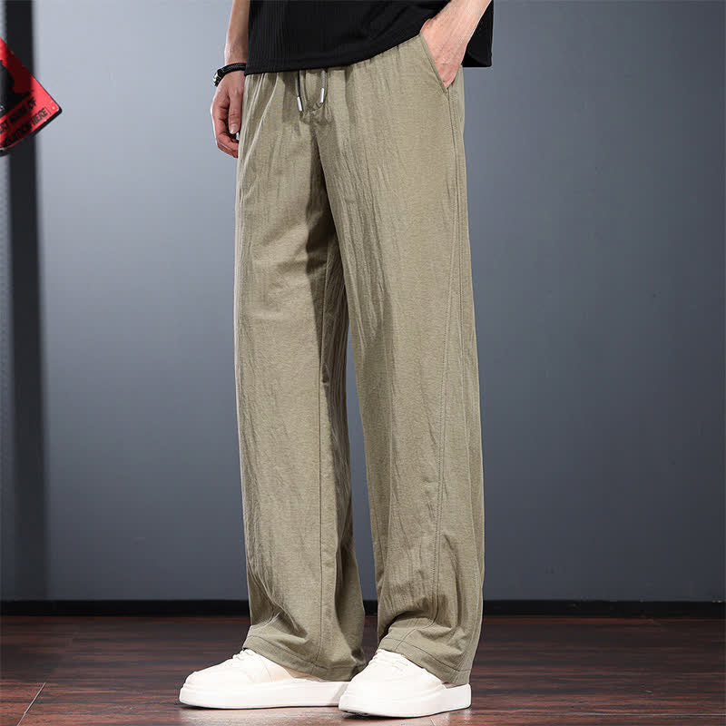 Buddha Stones Lässige, minimalistische lange Herrenhose mit Kordelzug, elastischem Bund und Taschen für Frühling und Sommer - image 2