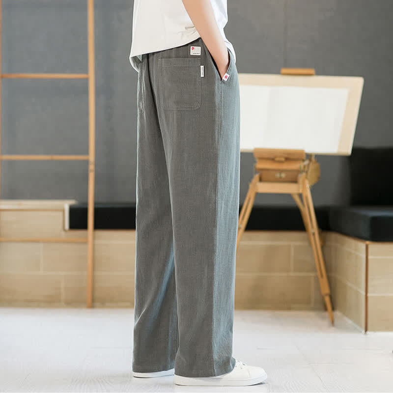 Buddha Stones Lässige, minimalistische lange Herrenhose mit Kordelzug, geradem Bein und Taschen für Frühling und Sommer - image 4
