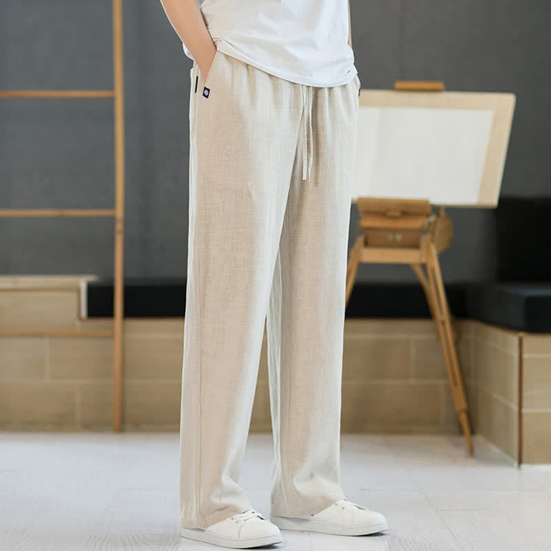 Buddha Stones Lässige, minimalistische lange Herrenhose mit Kordelzug, geradem Bein und Taschen für Frühling und Sommer - image 26
