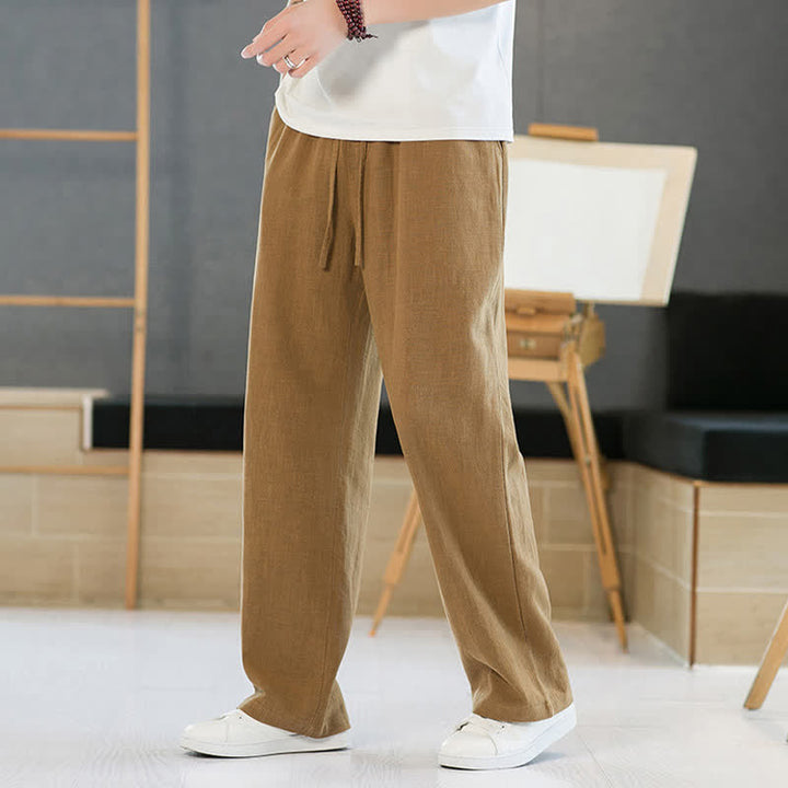 Buddha Stones Lässige, minimalistische lange Herrenhose mit Kordelzug, geradem Bein und Taschen für Frühling und Sommer - image 14
