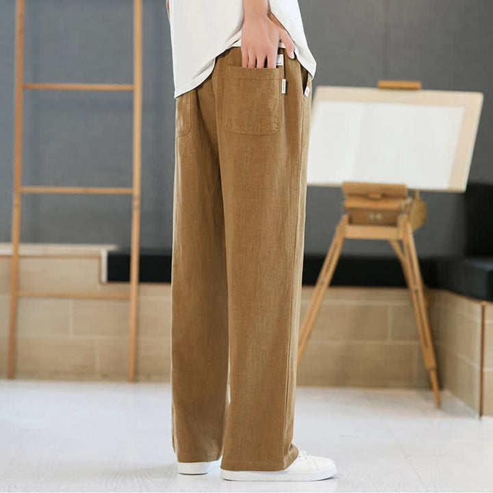 Buddha Stones Lässige, minimalistische lange Herrenhose mit Kordelzug, geradem Bein und Taschen für Frühling und Sommer - image 17
