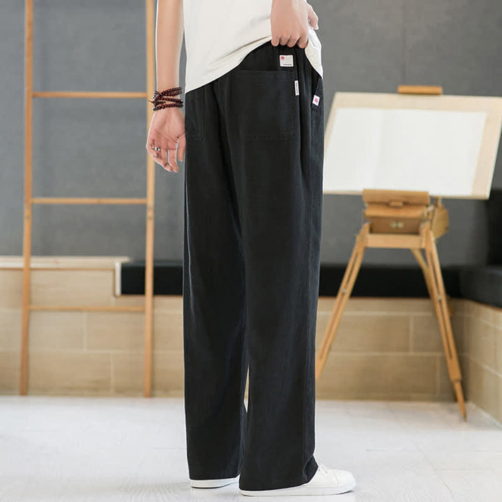 Buddha Stones Lässige, minimalistische lange Herrenhose mit Kordelzug, geradem Bein und Taschen für Frühling und Sommer - image 10
