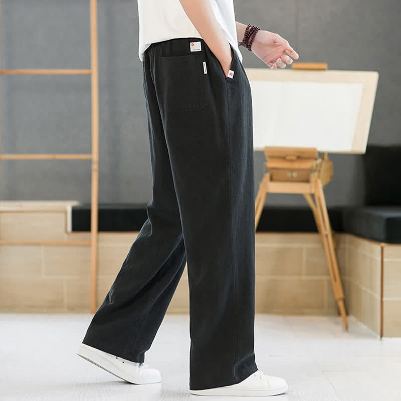Buddha Stones Lässige, minimalistische lange Herrenhose mit Kordelzug, geradem Bein und Taschen für Frühling und Sommer - image 9