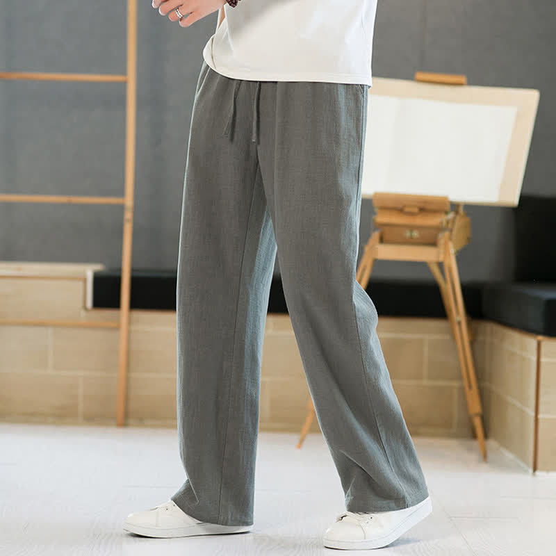 Buddha Stones Lässige, minimalistische lange Herrenhose mit Kordelzug, geradem Bein und Taschen für Frühling und Sommer - image 1