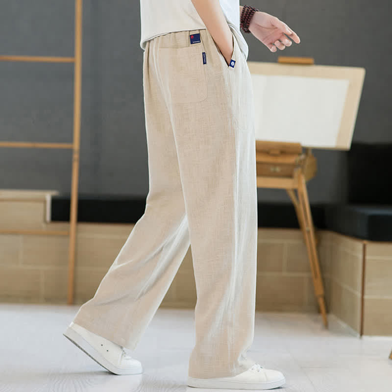 Buddha Stones Lässige, minimalistische lange Herrenhose mit Kordelzug, geradem Bein und Taschen für Frühling und Sommer - image 28