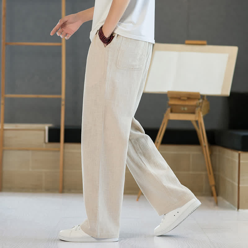 Buddha Stones Lässige, minimalistische lange Herrenhose mit Kordelzug, geradem Bein und Taschen für Frühling und Sommer - image 29