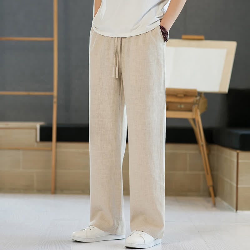 Buddha Stones Lässige, minimalistische lange Herrenhose mit Kordelzug, geradem Bein und Taschen für Frühling und Sommer - image 25