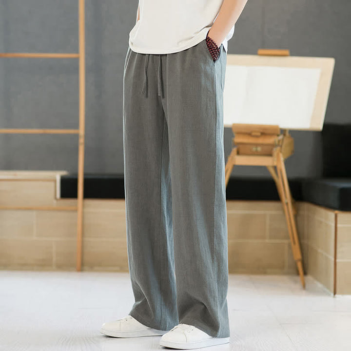 Buddha Stones Lässige, minimalistische lange Herrenhose mit Kordelzug, geradem Bein und Taschen für Frühling und Sommer - Grau - US/ UK/AU46, EU56 (5XL) - image 0