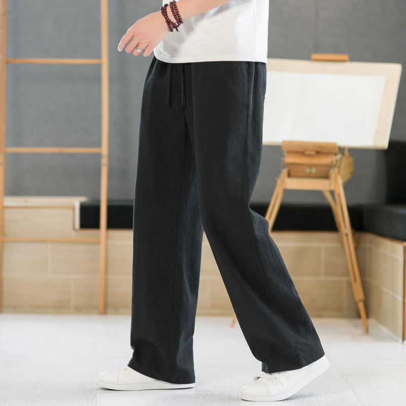 Buddha Stones Lässige, minimalistische lange Herrenhose mit Kordelzug, geradem Bein und Taschen für Frühling und Sommer - image 8