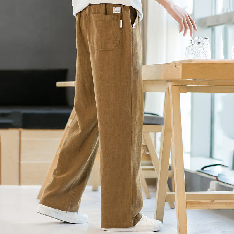 Buddha Stones Lässige, minimalistische lange Herrenhose mit Kordelzug, geradem Bein und Taschen für Frühling und Sommer - image 16