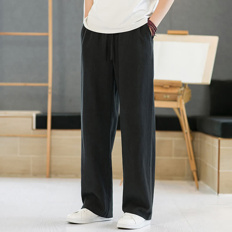 Buddha Stones Lässige, minimalistische lange Herrenhose mit Kordelzug, geradem Bein und Taschen für Frühling und Sommer - image 7