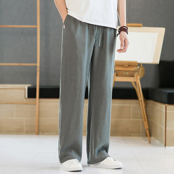 Buddha Stones Lässige, minimalistische lange Herrenhose mit Kordelzug, geradem Bein und Taschen für Frühling und Sommer - image 2
