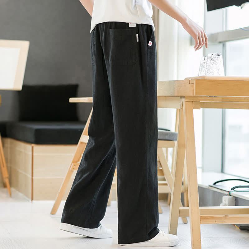 Buddha Stones Lässige, minimalistische lange Herrenhose mit Kordelzug, geradem Bein und Taschen für Frühling und Sommer - image 11