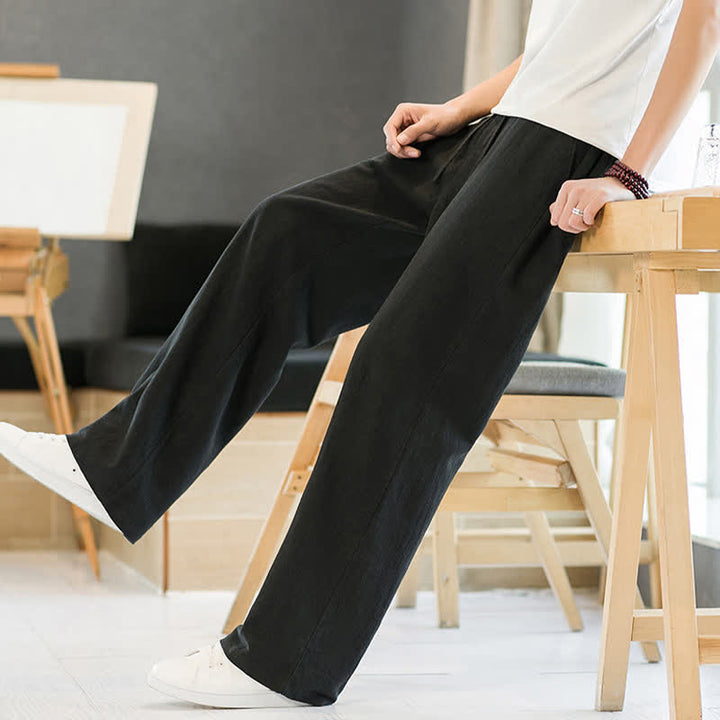 Buddha Stones Lässige, minimalistische lange Herrenhose mit Kordelzug, geradem Bein und Taschen für Frühling und Sommer - image 12