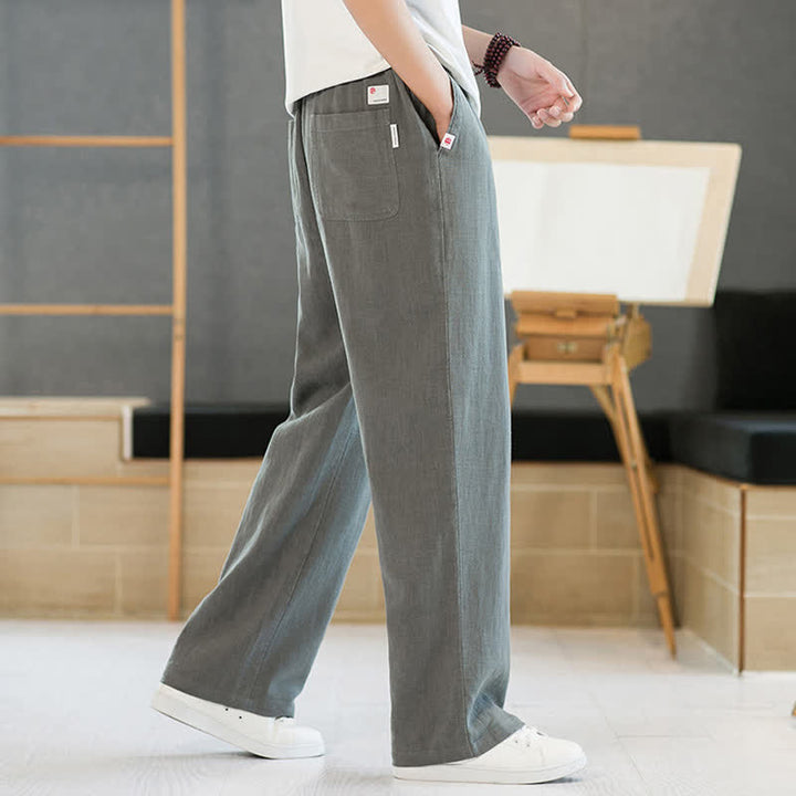 Buddha Stones Lässige, minimalistische lange Herrenhose mit Kordelzug, geradem Bein und Taschen für Frühling und Sommer - image 3