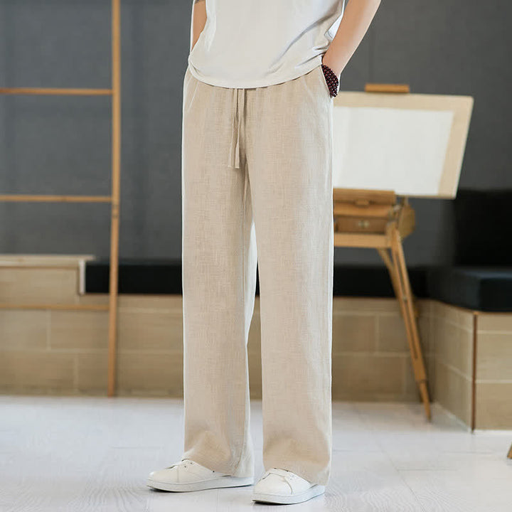 Buddha Stones Lässige, minimalistische lange Herrenhose mit Kordelzug, geradem Bein und Taschen für Frühling und Sommer - image 27