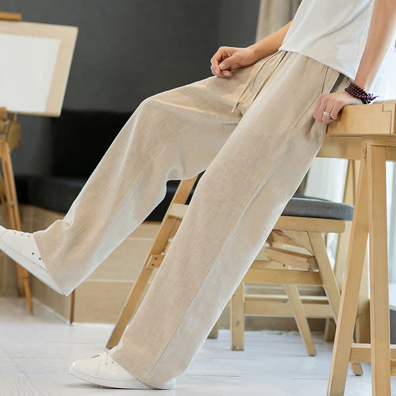 Buddha Stones Lässige, minimalistische lange Herrenhose mit Kordelzug, geradem Bein und Taschen für Frühling und Sommer - image 30