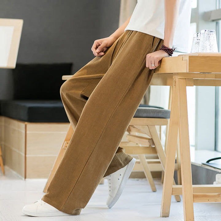 Buddha Stones Lässige, minimalistische lange Herrenhose mit Kordelzug, geradem Bein und Taschen für Frühling und Sommer - image 19