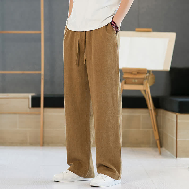 Buddha Stones Lässige, minimalistische lange Herrenhose mit Kordelzug, geradem Bein und Taschen für Frühling und Sommer - Dunkelgoldenrod - US/ UK/AU46, EU56 (5XL) - image 13