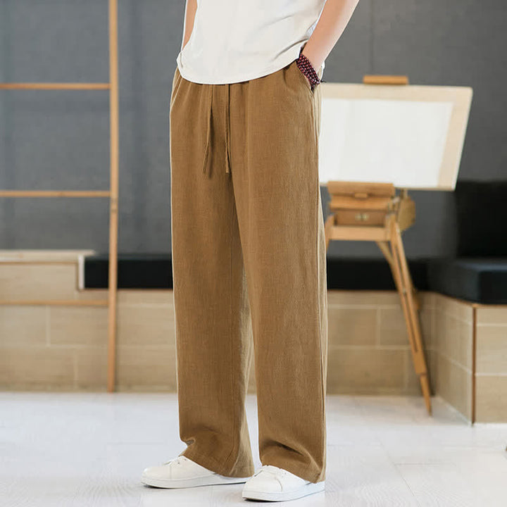 Buddha Stones Lässige, minimalistische lange Herrenhose mit Kordelzug, geradem Bein und Taschen für Frühling und Sommer - Dunkelgoldenrod - US/ UK/AU46, EU56 (5XL) - image 13