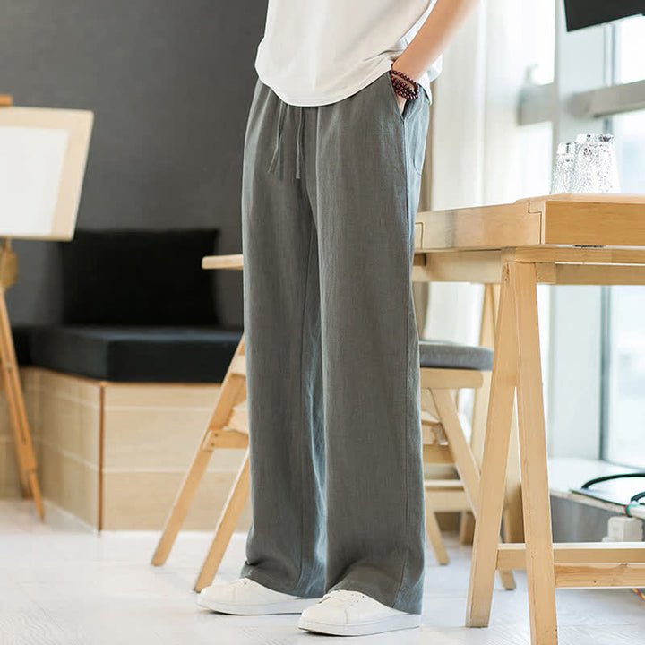 Buddha Stones Lässige, minimalistische lange Herrenhose mit Kordelzug, geradem Bein und Taschen für Frühling und Sommer - image 5