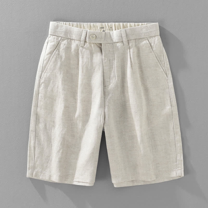 Buddha Stones Lässige, minimalistische Herren-Shorts aus Unifarben mit Knopfleiste, Reißverschluss und Taschen – perfekt für den Sommer - Leinen - US/ UK/AU46, EU56 (5XL) - image 0
