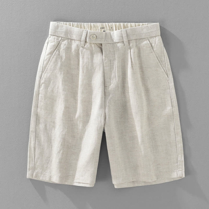 Buddha Stones Lässige, minimalistische Herren-Shorts aus Unifarben mit Knopfleiste, Reißverschluss und Taschen – perfekt für den Sommer - Leinen - US/ UK/AU46, EU56 (5XL) - image 0