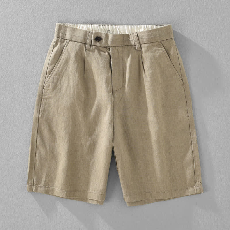 Buddha Stones Lässige, minimalistische Herren-Shorts aus Unifarben mit Knopfleiste, Reißverschluss und Taschen – perfekt für den Sommer - BurlyWood - US/ UK/AU46, EU56 (5XL) - image 15