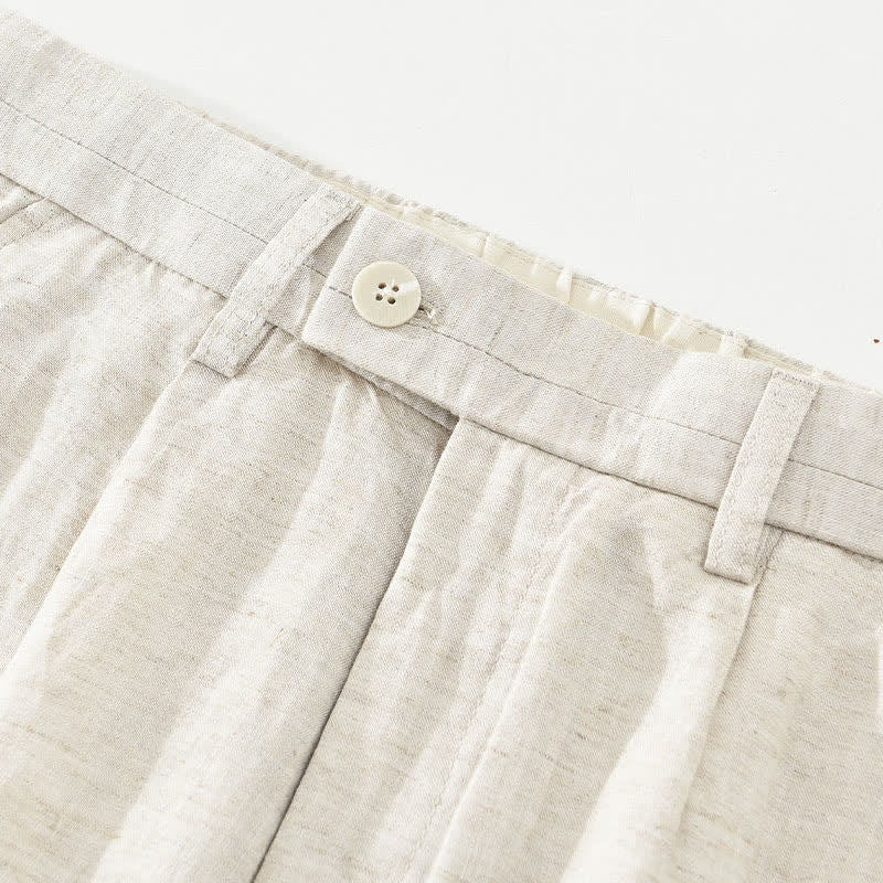 Buddha Stones Lässige, minimalistische Herren-Shorts aus Unifarben mit Knopfleiste, Reißverschluss und Taschen – perfekt für den Sommer - image 3